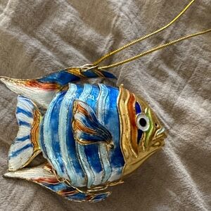 Pottery Barn Vibrant Blue and Gold Fish Ornament